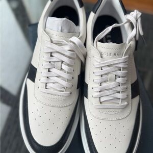 Cole Haan White and Black Leather Low-Top Sneakers